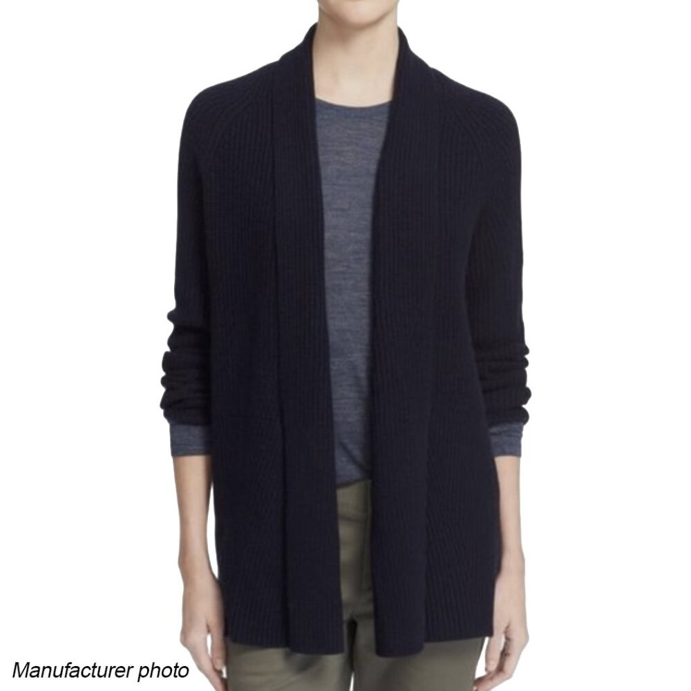 Vince Ribbed Wool Cashmere Open-Front Navy Cardigan Sweater - Picture 12 of 12